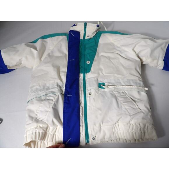 Vintage Izzi Winter Jacket Puffer Womens Large 12/14 White Blue Teal 80s 90s - Picture 9 of 16